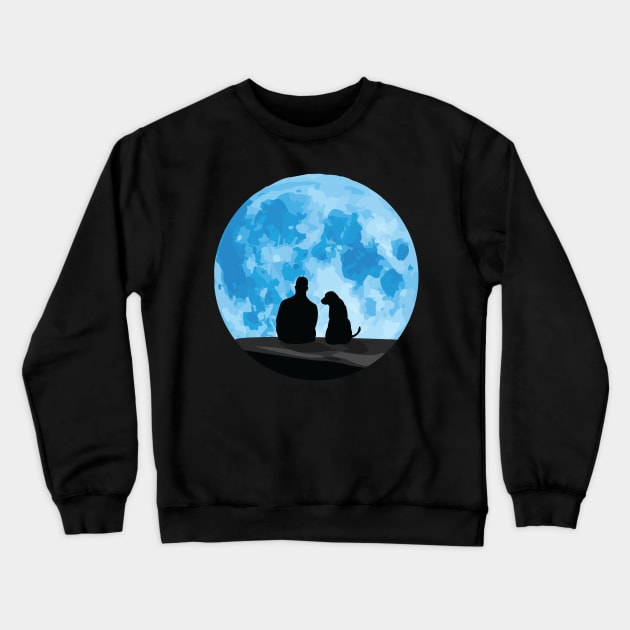 Pet therapy : Dog and Moon Crewneck Sweatshirt by HurdyGurdy